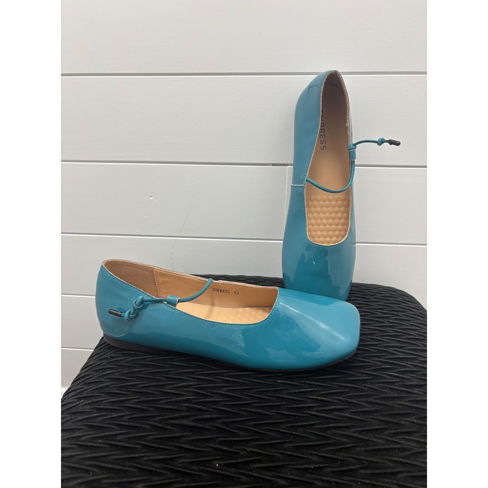 Empress Square Toe Ballet Flat Womens US12 EU43 Turquoise Patent Leather Shoes